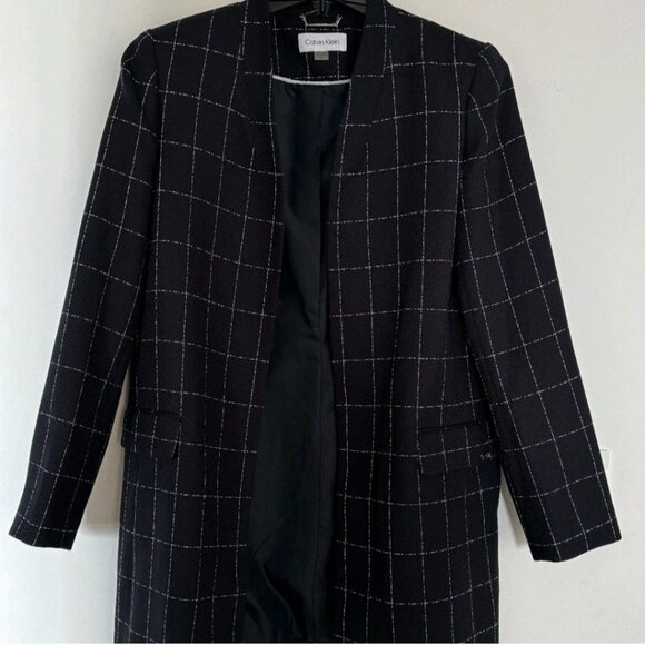 Calvin Klein long line elegant black blazer Career plaid Sophisticated jacket 8 - Picture 1 of 7